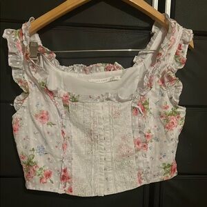 Altar'd State White Floral Ruffle Blouse